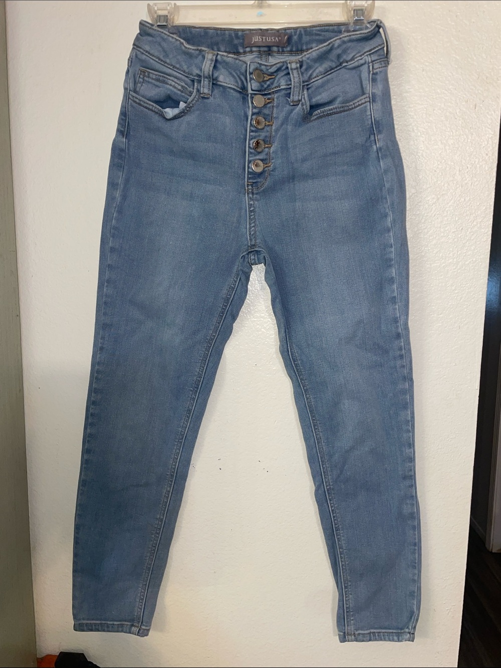 Just USA Medium Blue High-Rise Button-Fly Slim Jeans